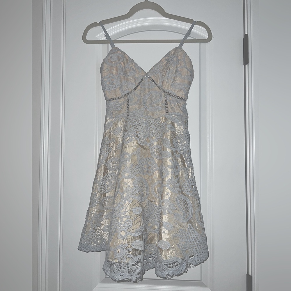 Lace Mini Skater Dress in Light Blue